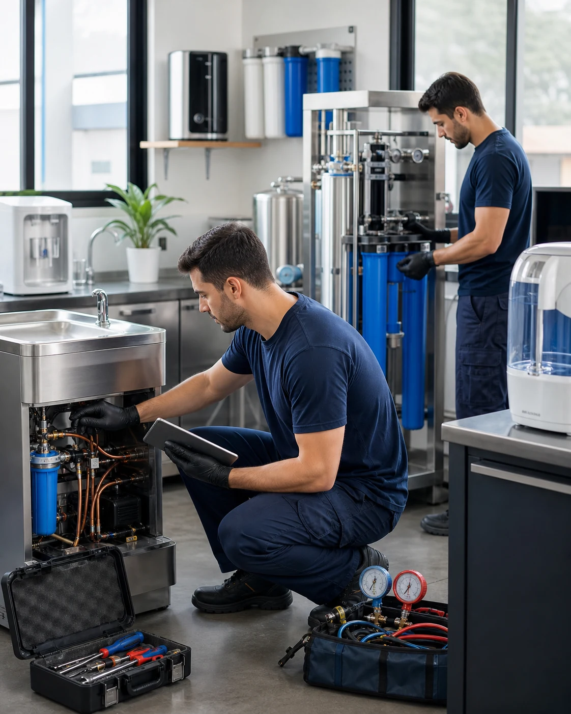 Equipe profissional San Filtros em ambiente tecnico
